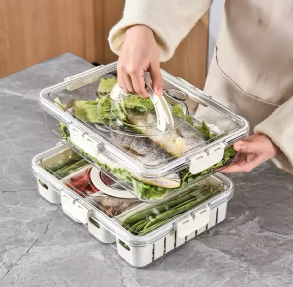 4 Grid Refrigerator Storage Box, Separate Refrigerator Storage Basket, Portable Vegetable Fruit Container