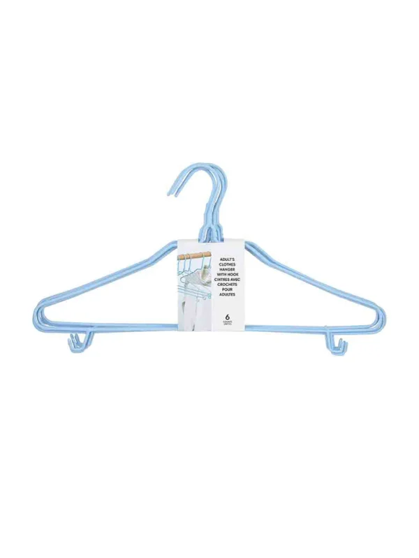 Adult's Clothes Hanger with Hook 6pcs(Blue)